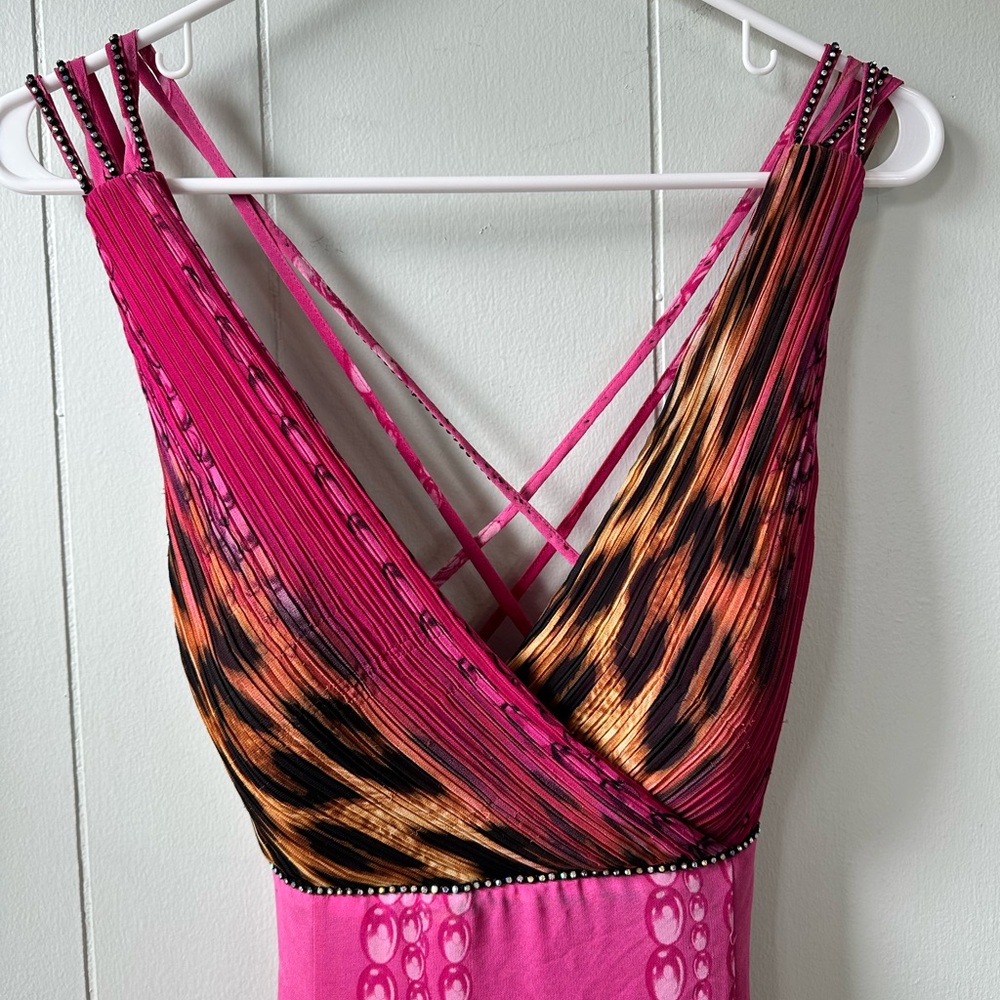 CeCe forever Pink Bodycon Cheetah Maxi Dress Plunge Neckline Open Back Dress - Picture 12 of 16
